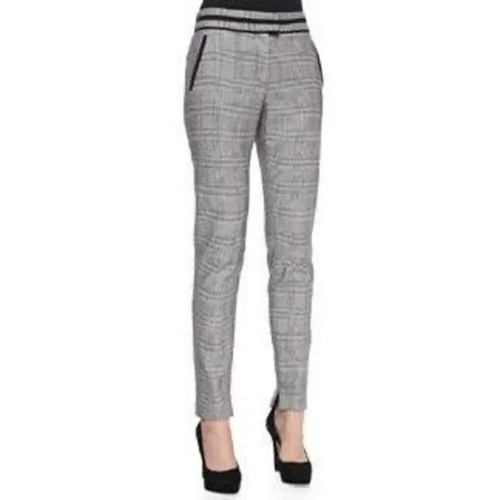 NWT - VERONICA BEARD White, Gray, and Black Glen Plaid "Cigarette" Pants - 6